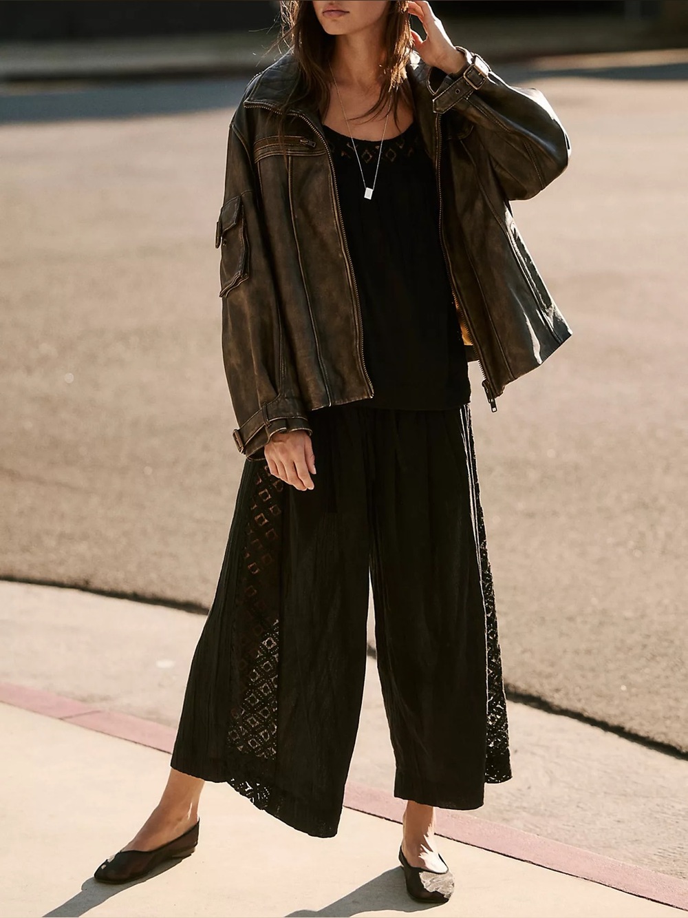 Free People Free-est Midnight Glamour Lace Black Drawstring Wide Leg Pants Small